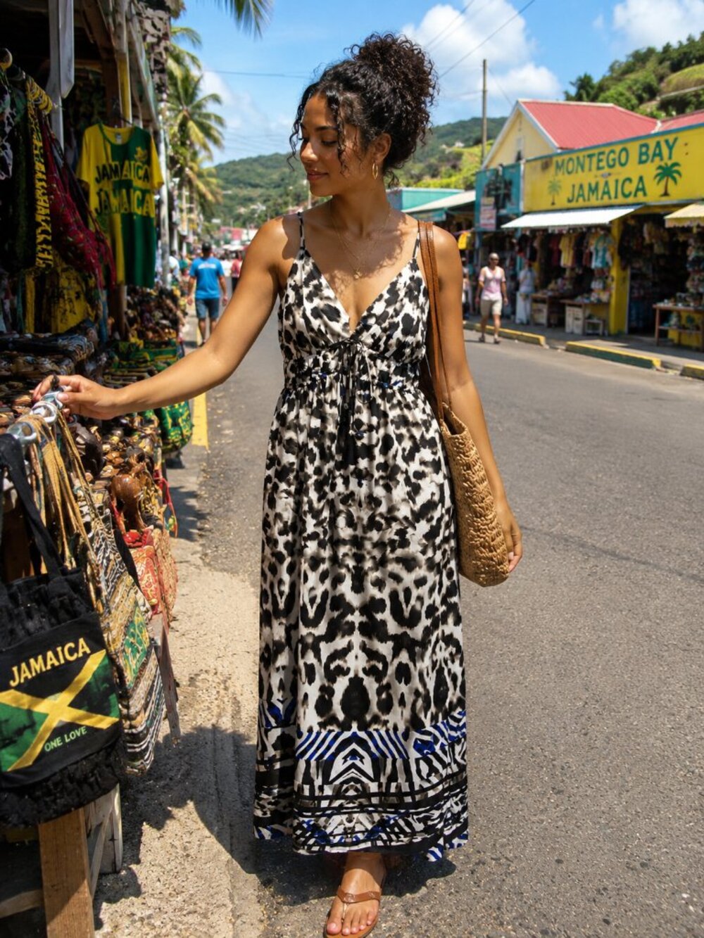 Black White Animal Print Maxi Dress | Spaghetti Strap Resort Vacation Dress